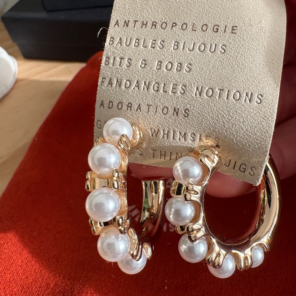 NWT Anthropologie Pearl Hoops